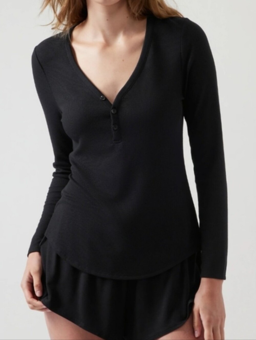 Athleta NWT Wind Down Sleep Top Black Waffle Knit Breathable Small